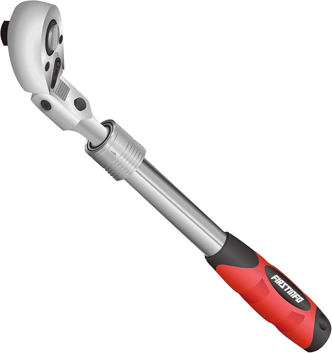 FIRSTINFO F3222ND Taiwan 1/2-Inch Drive Locking & Flexible Extendable Ratchet Wrench Reversible,Soft-Grip with 72-Tooth Geared Action (Length: 13.8-19.3 Inches)