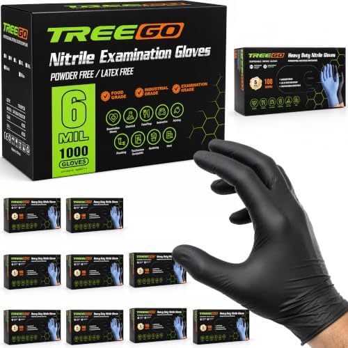 TREEGO Black Nitrile Gloves XLarge, 6 Mil Disposable Gloves, 1000 Count