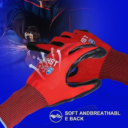 Work Gloves for Men-12 Pairs, Nitrile Coated Work Gloves with Grip, Touchscreen & Oil Resistant Gloves