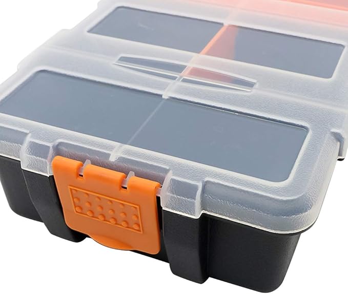 Small Tool Parts Box, Plastic Tool Storage Case, Home Hardware Organizer with Removable Dividers, Small Toolbox for Nails, Screws, Nuts and Bolts, 10-Compartment