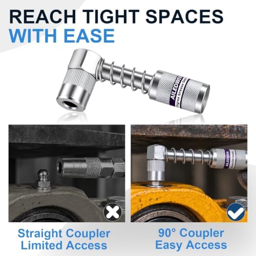 2 Pack 90 Degree Grease Gun Coupler for Tight Spaces, Right Angle Adapter
