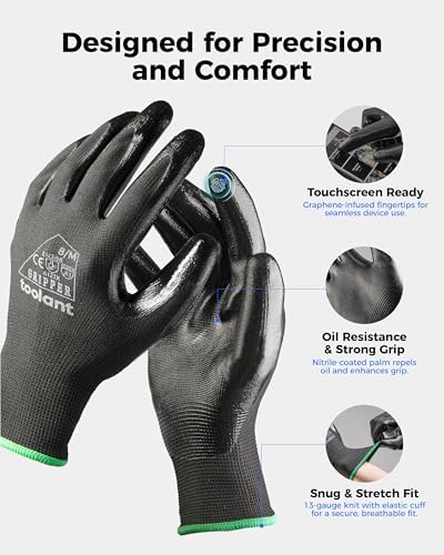 toolant Nitrile Coated Work Gloves, 12 Pairs, Red&Black, Large