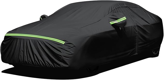 Favoto Sedan Car Cover Waterproof All Weather for Automobiles 6 Layers Heavy Duty Outdoor Snow Sun Protection Car Tarp with Door Zipper Universal Fit for Sedan Length up to 194"