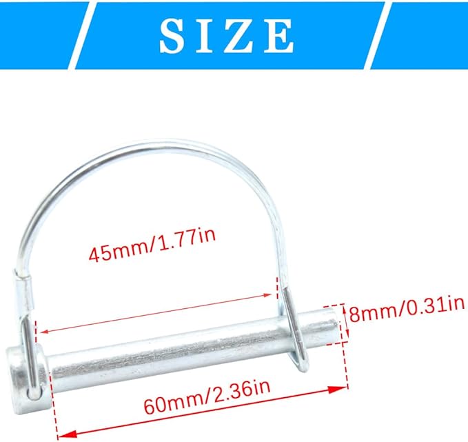 5Pcs Shaft Locking Pin 5/16”Trailers Lock Hitch Lock Pin Zinc Plated Carbon Steel Round Loop Safety Wire Lock Pin Length 2-23/64”for Farm Trailers Trolley Wagons Lawn Garden Towing(D-8x60mm)