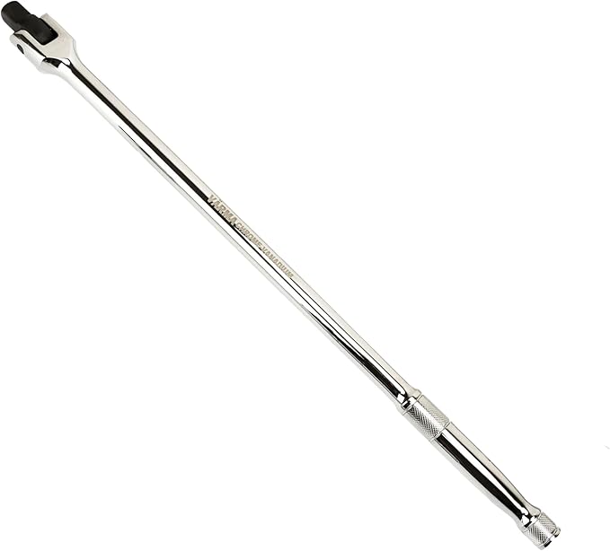 1/2-Inch Drive Breaker Bar, 18-Inch – Heavy Duty CR-MO Head & 18mm Thick Shaft – Dual-Knurled Non-Slip Grip, Constant Tension Flex Head, Premium Mirror Chrome Finish