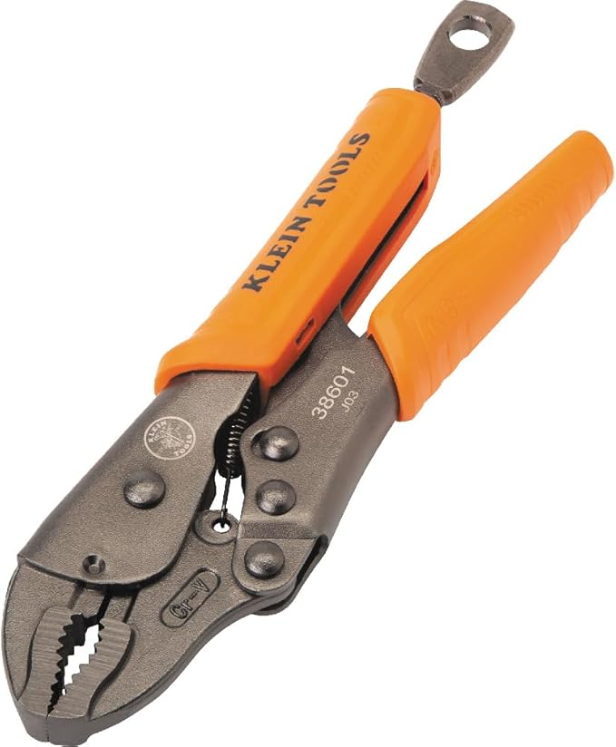 Klein Tools 38601 Curved Jaw Locking Pliers with Quick Release Handles, Intuitive Thumb Knob, High Torque, Mole Grips for Clamping and Gripping, 7-Inch