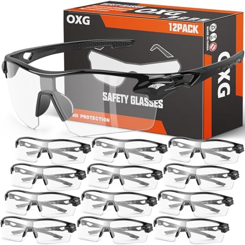 OXG 12 Pack Safety Glasses for Men Women, ANSI Z87.1 Safety Goggles Impact Resistant Protective Eyewear for Work, Outdoor