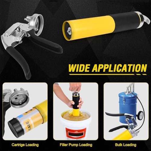 Car Grease Gun, 6000PSI Heavy-Duty Vehicle Pistol Grip Grease Gun Tool Kit, Greasing Kit with 12" Flex Reinforced Hose & Basic Couplers Extension Rigid Pipe, Universal Fit (Blue)