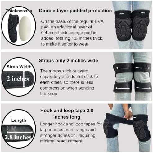 Men Women Adjustable Knee Pads for Garden Work, Thick Foam, Black L, 1 Pair