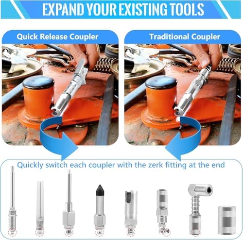 9 PCS Grease Gun Couplers, Quick Connect Greasing Accessory Kit