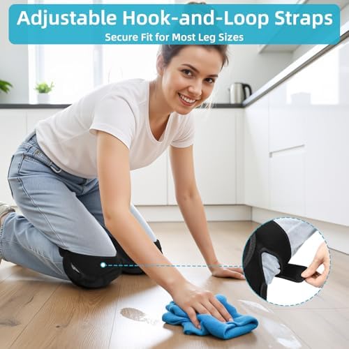 Knee Pads for Cleaning Floors & Gardening, One Size L Fits Most with Adjustable Straps, Soft EVA Foam Cleaning Knee Pads for Women & Men, Non-Slip Kneepads for Housework, Gardening, Yard & Flooring (1 Pair)