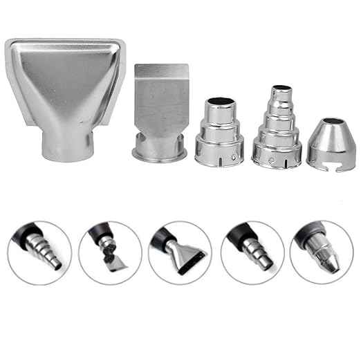 Hot Air Gun Nozzle, 5 Piece Stainless Steel Hot Air Gun Nozzles Heat Blower Accessories Soldering Brazing Equipment