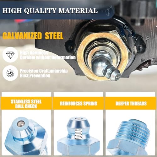115PCS Metric Grease Fittings Assortment, M6 M8 M10 Straight & Angled(45,90 Degree) Grease Zerk Fittings Kit for Mechanical Lubrication