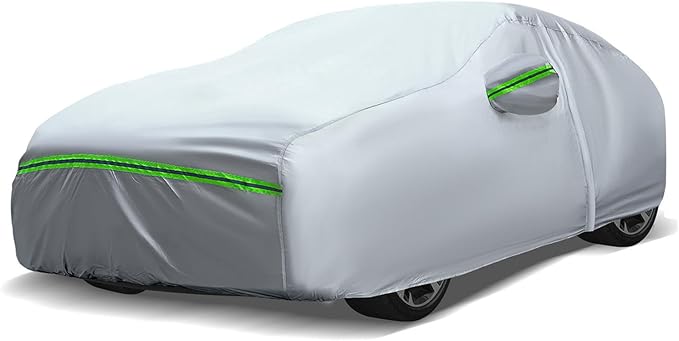 AUQDD 6-Layers Premium Sedan Car Cover Waterproof All Weather Weatherproof UV Sun Protection Snow Dust Storm Resistant Outdoor Exterior Custom Form-Fit Full Padded Car Cover with Straps 178"-189" K2