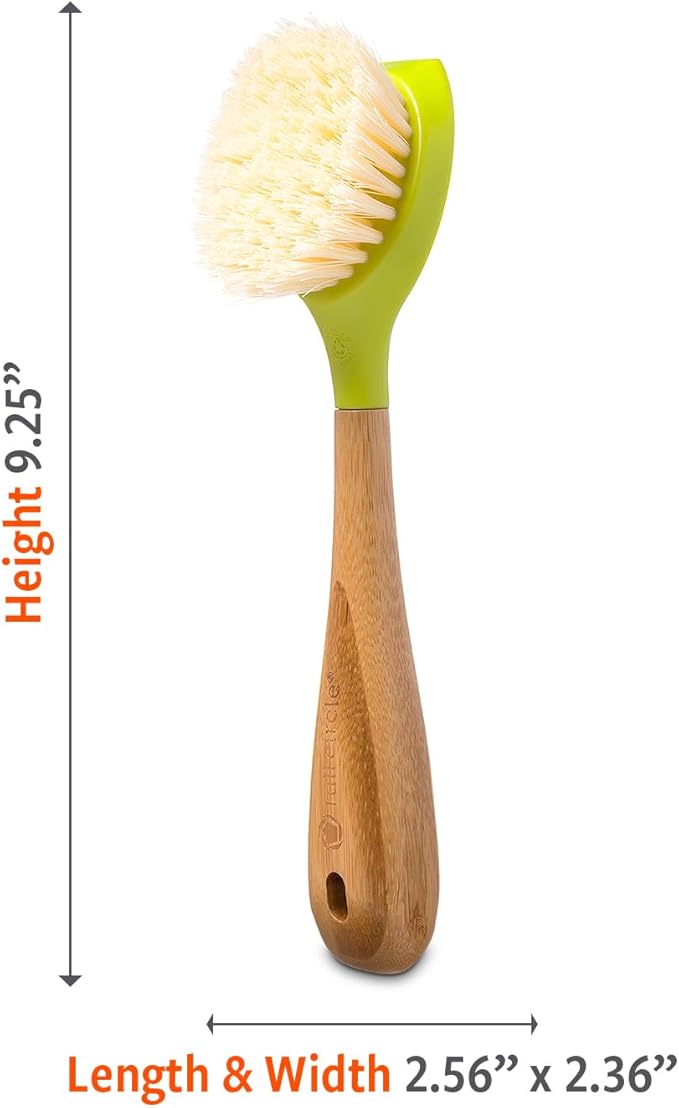 Full Circle Be Good - Bamboo Handle Dish Brush – Sustainable Kitchen Cleaning with Tough Bristles - Natural Dish Scrubber, Nonstick & Cast Iron Cleaner - Long Handle Brush for Dishes, Pots, and Pans