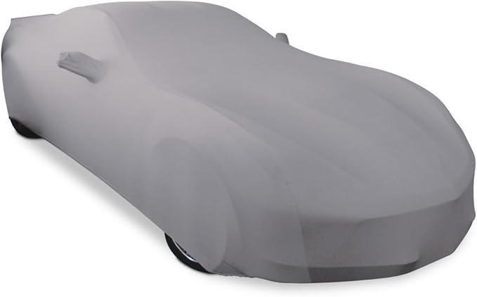 SR1 USA C7 Corvette Indoor Car Cover - Custom Fit Ultraguard Stretch Satin Dust Proof, High End with Storage Bag for 2014-2019 Stingray, Z51, Z06, Grand Sport Corvettes (Silver)