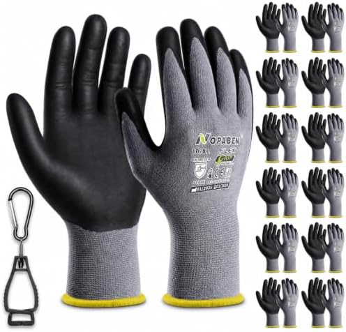 Safety Work Gloves Men, 12 Pairs Micro Foam Nitrile Coated Grip