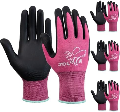 JDL 3 Pairs Nylon Nitrile Coated Gardening Gloves for Women, Touchscreen Yard Garden Gloves, Breathable Safety Work Gloves with Grip, Pink, Medium