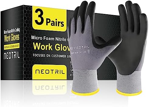 NEOTRIL Safety Work Gloves MicroFoam Nitrile Coated-3/6/12/36 Pairs,Breathable Nylon Working Gloves for Men Women