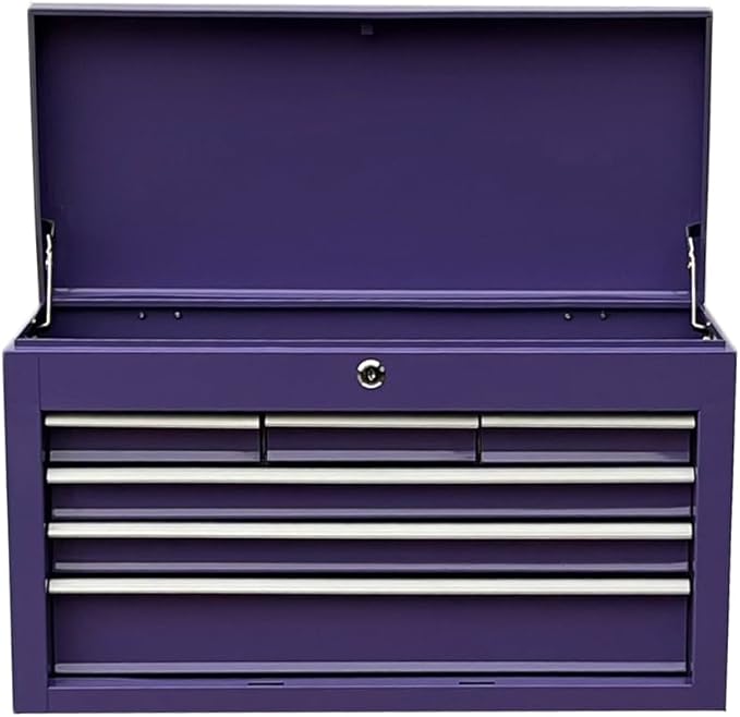 Workington Portable Metal Tool Chest with 6 Drawers, 24" 6-Drawer Tool Chest Cabinet with Ball Bearing Drawer Slides, Steel Tool Storage Box Organizer 4005 Purple