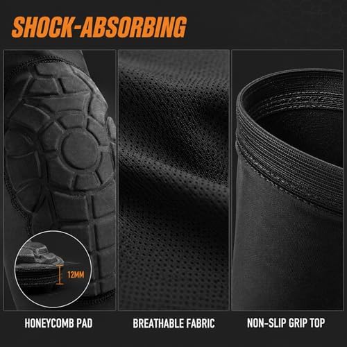 AceList Kids Knee Pads for Youth Ages 4-15, Honeycomb Padded Knee Sleeves for Basketball Baseball Football Volleyball Wrestling Cycling, Anti-Slip Stay-Up Protective Gear, 1 Pair (Size M Black)