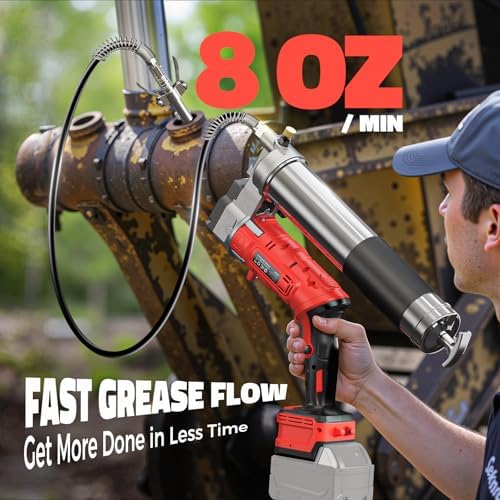 Ecarke Cordless Grease Gun Compatible with Milwaukee 18V Battery, 12000PSI Max Electric Grease Gun, Dual Pistol & in-Line Grip, Works with Bulk & Cartridge Grease, 39" Hose & 4 Couplers (Tool Only)