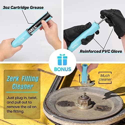 SHALL Mini Grease Gun Kit (3.52OZ, 3000PSI) with Accessories: 2x 4-Jaw Couplers, Sharp Nozzle, Extension Adapter, 3OZ Grease, Reinforced Glove & Cleaner