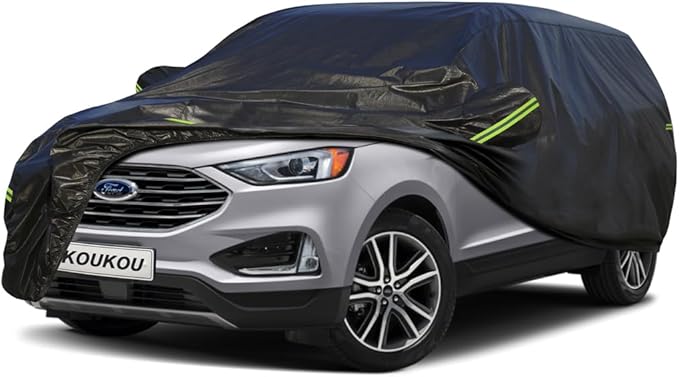 KouKou Waterproof SUV Car Cover Suitable for Ford Edge from 2007 to 2025, 7 Layers Windproof All Weather Waterproof Outdoor Cover Sun Rain UV Dust Snow Protection. Black