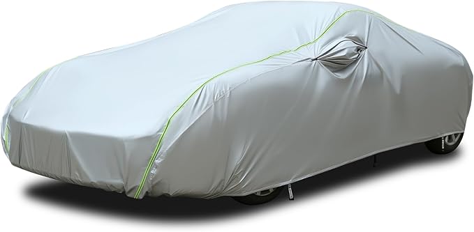 Tecoom Car Cover Waterproof All Weather, Windproof UV Sun Rain Snow Protection Outdoor Full Cover with Top Reflective Strip, Door Zipper, Fit for Coupe/Convertible/Sport Cars (167-172 Inches)
