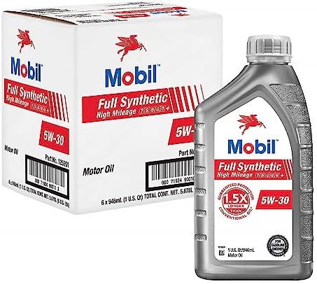 Mobil Full Synthetic High Mileage Motor Oil 5W-30, 1 Quart (Pack of 6)