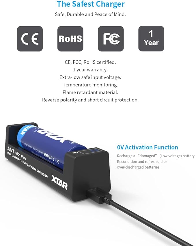 XTAR MC1 Plus 18650 battery Charger with Real 1A Max Constant Current Battery Charger (Not Included battery)