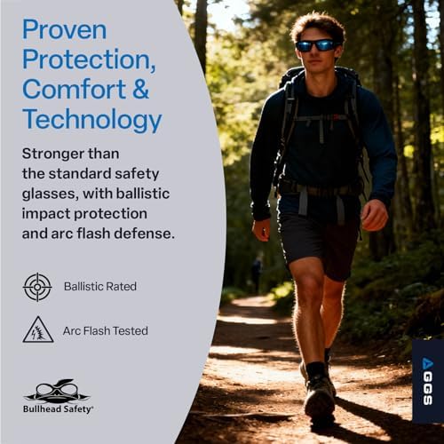 Bullhead Safety Dorado Safety Glasses with Polarized Blue Mirror, Unisex, ANSI Z87, Lightweight and Durable