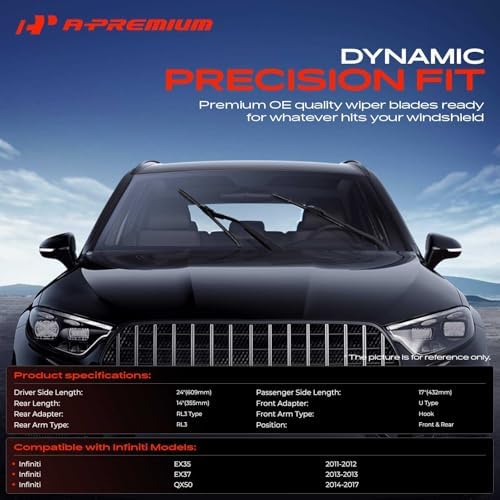 A-Premium 24"+17"+14" Windshield Wiper Blades with Wear Indicator & Towel