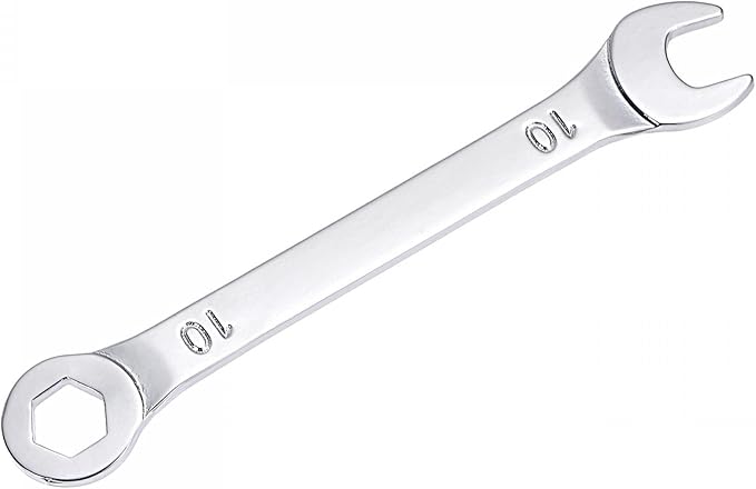 uxcell Thin Combination Wrench with Offset 6-Point End and Angled Open End, Metric Mirror-Chrome Plated High Carbon Steel, for Household Repairs, 10mm