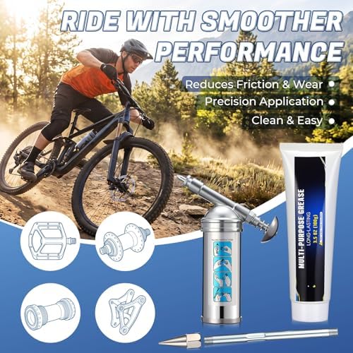 Mini Grease Gun Kit with Bicycle Grease, Extension Tube and Precision Nozzle, 100g Bike Greases for Pedals, Bearings, Hubs, Bottom Brackets, Refillable with 3 oz Cartridges