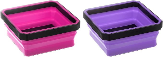 HARFINGTON 2Pcs Collapsible Magnetic Parts Tray Foldable Tool Trays Square Small Metal Parts Organiser for Fixing Screw Bolts Nuts Washers Pins, Rose Red, Purple