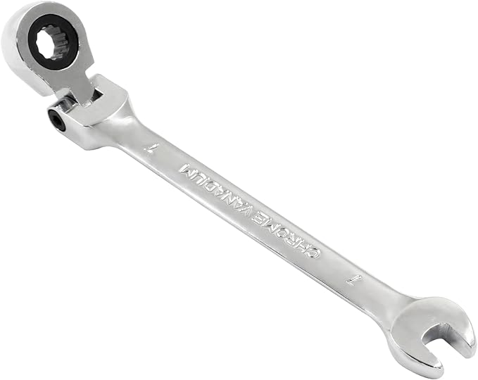 Piutouyar 7mm Flex-Head Ratcheting Wrench, Professional Metric Ratchet Wrench Combination Wrench Box Ended Spanner Tool for Projects Repair(5° Movement and 72 Teeth 12 Point, CR-V)