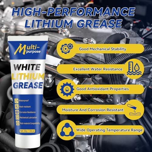 White Lithium Grease, Multi-Purpose Lubricant Lithium Grease Tube with Brush, Garage Door Lubricant for Hinges, Bearings, Gears,Track Rail, Ideal for Marine, Automotive, Industrial