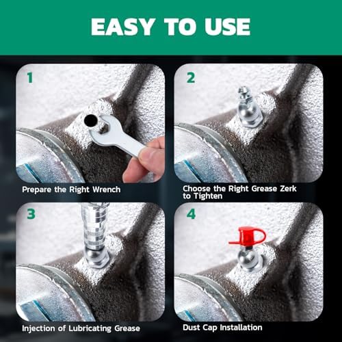 OURU 1/4"-28 SAE Grease Fittings Kit, 90 Degree with Caps & Wrench(9mm)