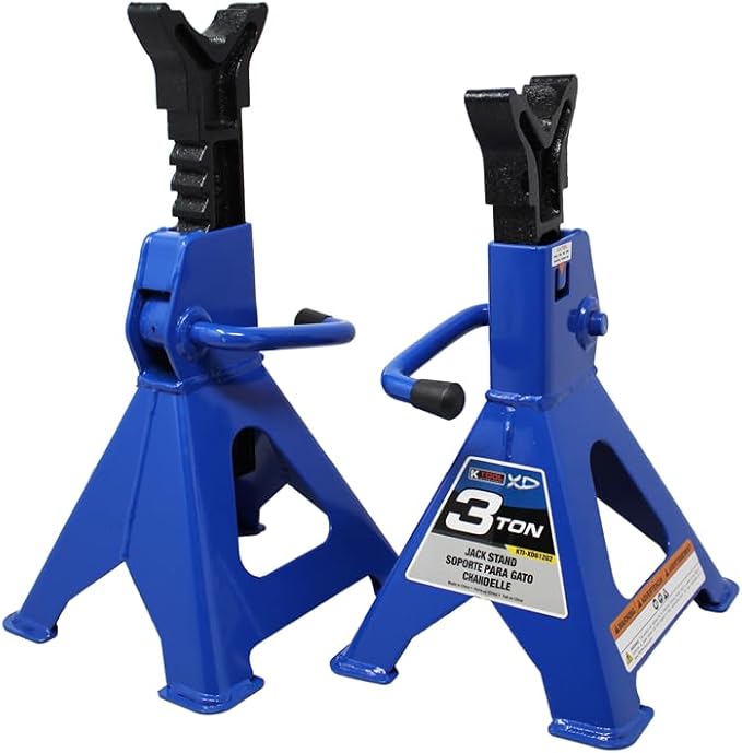 K Tool International XD61202 3 Ton Automotive Jack Stands for Garages, Repair Shops, and DIY, Lightweight, 6,000lbs. Capacity, Heavy Duty Steel Frame, Adjustable Height 10.4"-16.7", Black/Blue, Pair