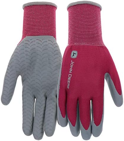 John Deere JD37216-WML Women's Nitrile Textured Grip, Abrasion Resistant, Slip Resistant, Pink, Gray, Medium