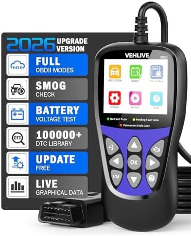 OBD2 Scanner Diagnostic Tool, VEHLIVE V850 Car Code Reader for Check Engine Light with Reset, I/M Readiness, Battery Tester, Live Data, CAN Diagnostic Scan Tool for All OBDII Vehicles After 1996