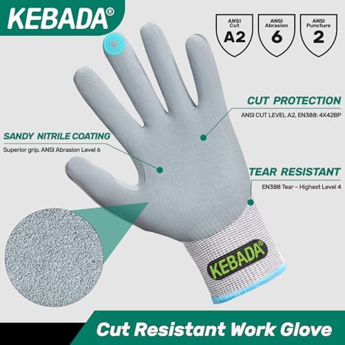 Kebada Impact Protection Gloves, ANSI A2 Cut Resistant, 1/3 Pairs