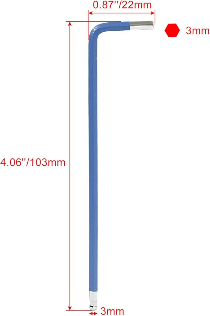 3mm Ball End Allen Wrench Set,25° Angle Metric Allen Wrenches Set,Blue Hex Allen Wrench Pack of 4,Ball End L Key Wrench for Bicycle,Furniture,Equipment