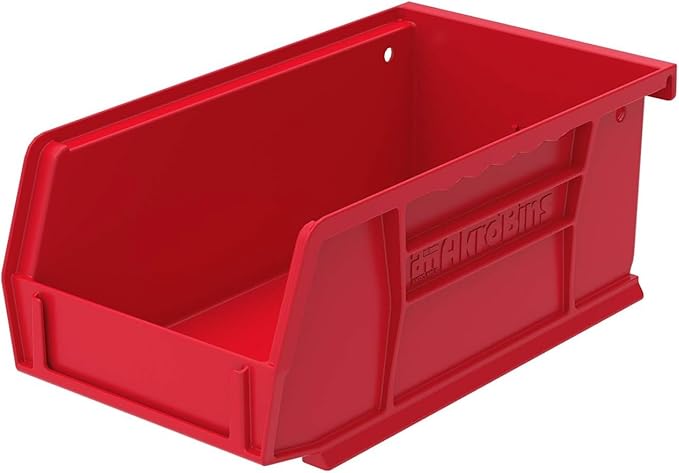 Akro-Mils 30220 AkroBins Plastic Storage Bins, Space-Saving Stackable Bins for Garage, Pantry, Craft Organization, 7" x 4" x 3", Red, 24-Pack