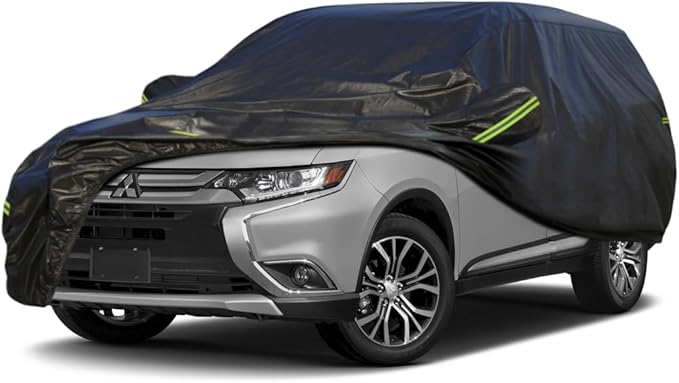 KouKou Waterproof SUV Car Cover Suitable for Mitsubishi Outlander from 2001 to 2025, 7 Layers Windproof All Weather Waterproof Outdoor Cover Sun Rain UV Dust Snow Protection. Black