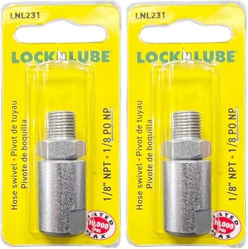 LockNLube LNL231 1/8" NPT In-Line Grease Hose Swivel - Fits all brands of manual grease gun (Pack of 2)