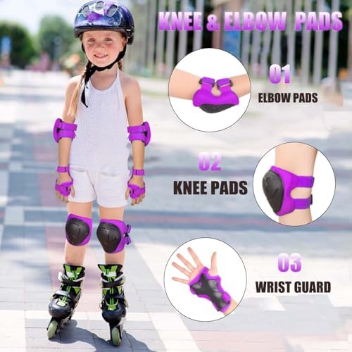 Kids/Youth Knee Pads Elbow Pads for 3-14Years Boys Girls 6 in 1 Kids Protective Gear Set Adjustable for Skating Cycling Bike Rollerblading Scooter Roller Skates