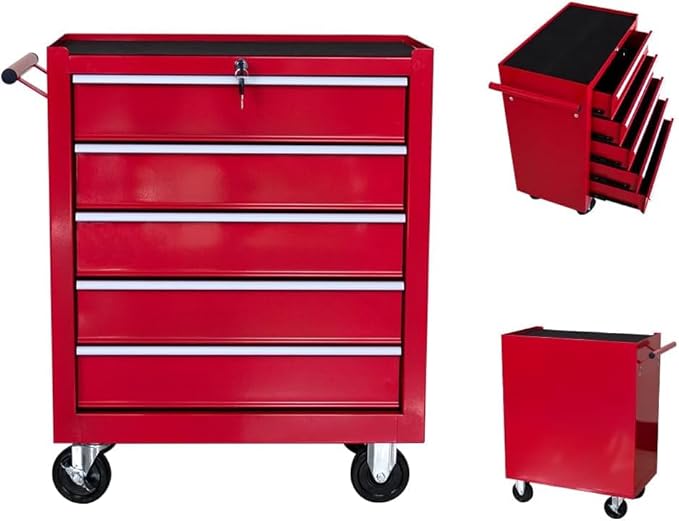 5-Drawer Rolling Tool Chest,Tool Cabinet on Wheels with Keyed Locking System and Drawer Liners,Tool Chest with Link Buckle and Can Be Combined to Large Cabinet Set,for Garage, Warehouse & Repair Shop