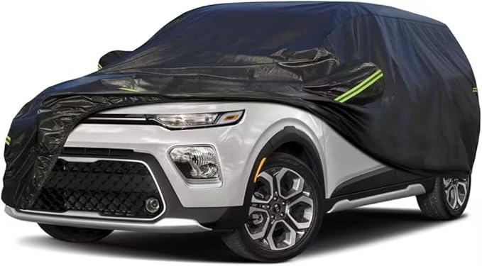 KouKou Waterproof SUV Car Cover Suitable for Kia Soul from 2009 to 2025, 7 Layers Heavy Duty Car Cover Waterproof All Weather with Zipper Door for Sun Rain Snow Dust Uv Protection.Black